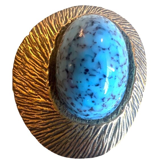 Vintage Zentall Turquoise Gold Tone Brooch Style Mid Century Modern Atomic - Picture 2 of 6
